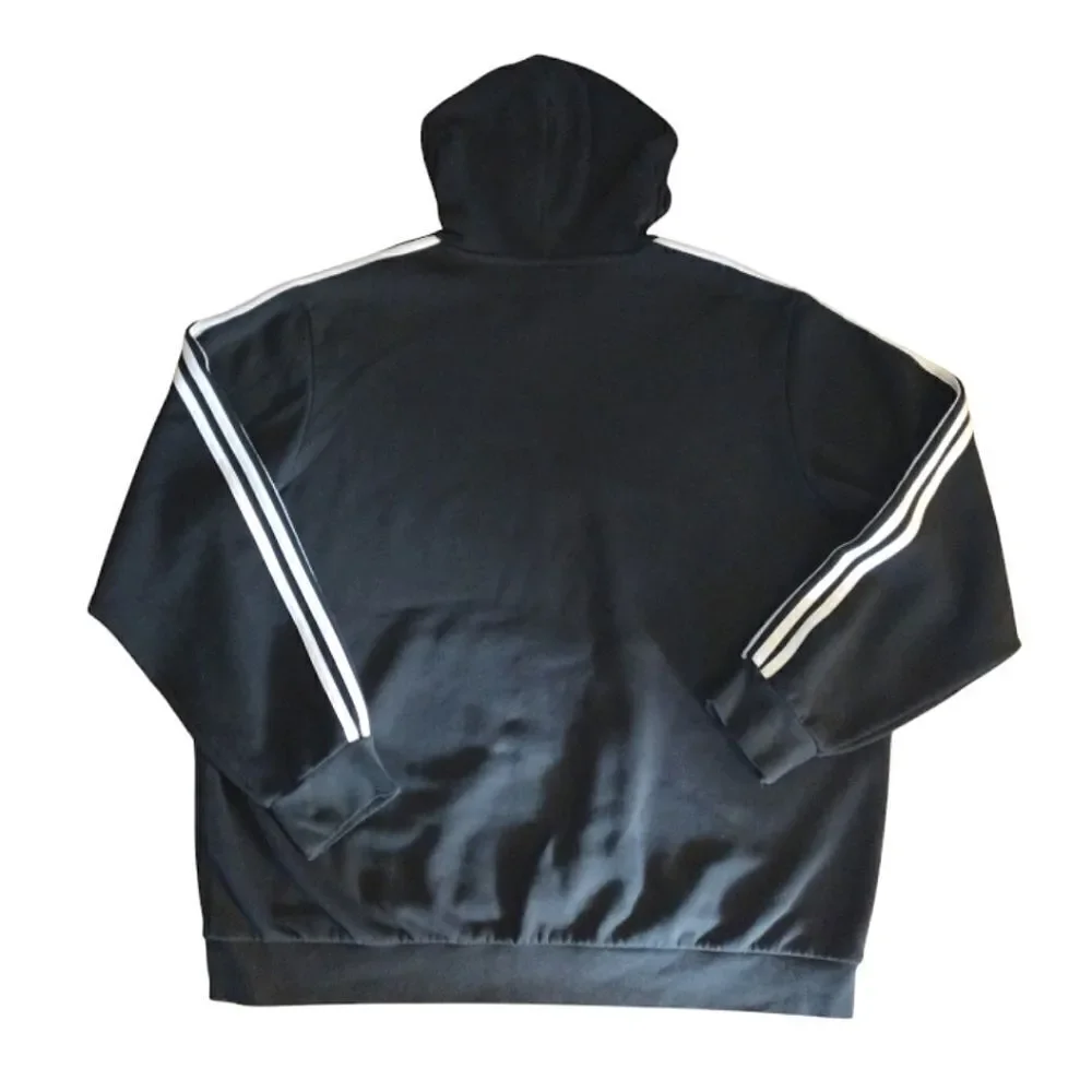 ADIDAS Black White Essentials Three Stripes Logo‎ Pullover Hoodie Men's XXL